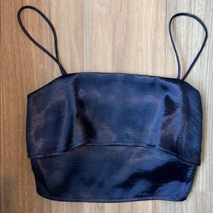 Silence + Noise Blue Silky Crop w Ruffle